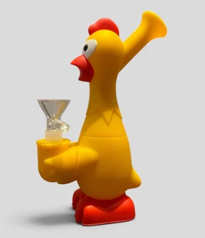 CHICKEN_SIL_BUB_01 7" Silicone Chicken Bubbler Water Pipe with Glass Cone Bowl