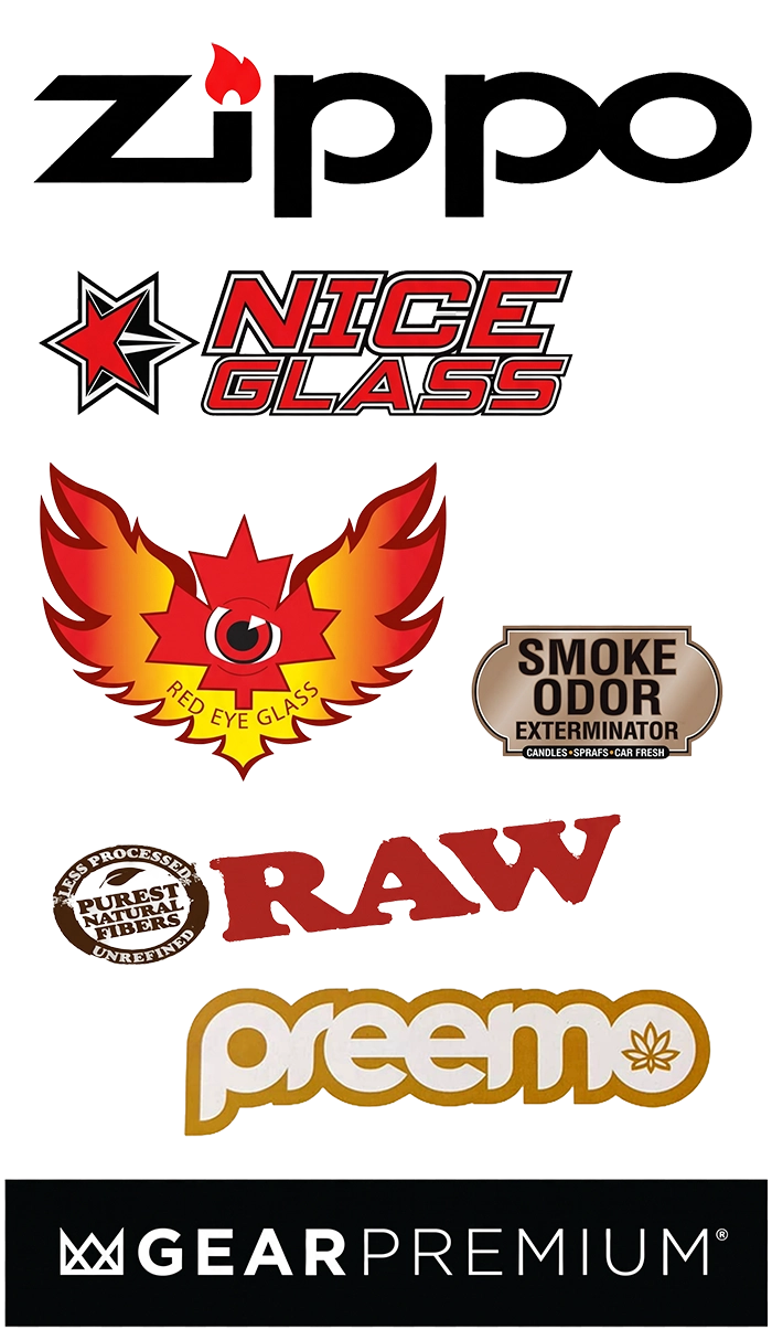 Brands available at The Smoke Zone – Zippo, Nice Glass, Red Eye Glass, Smoke Odor Exterminator, RAW, preemo and Gear Premium