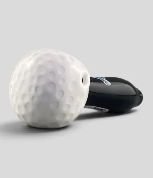 Chameleon Glass 19th Hole Golf Ball Pipe with white dimpled bowl and black glass stem