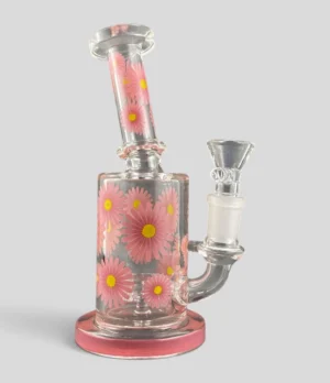 Daisy Flower Glass Bubbler 6.5 inch pink front view