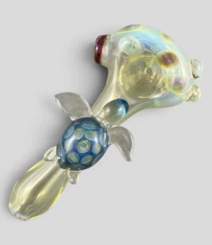 Ion Glass fumed sea turtle hand pipe with sculpted turtle