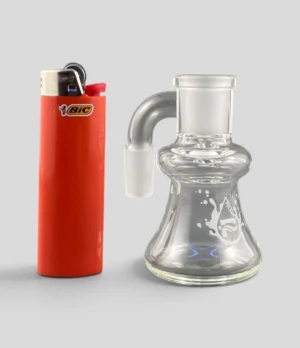 Pulsar Dry Ash Catcher 14mm 90° shown beside lighter for size