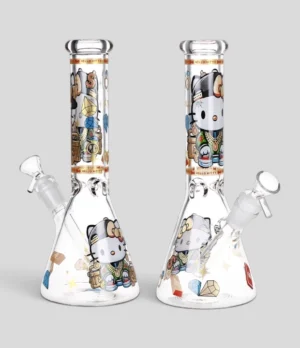 Swagged Out Kitty Beaker Bong 10 inch front and reverse views